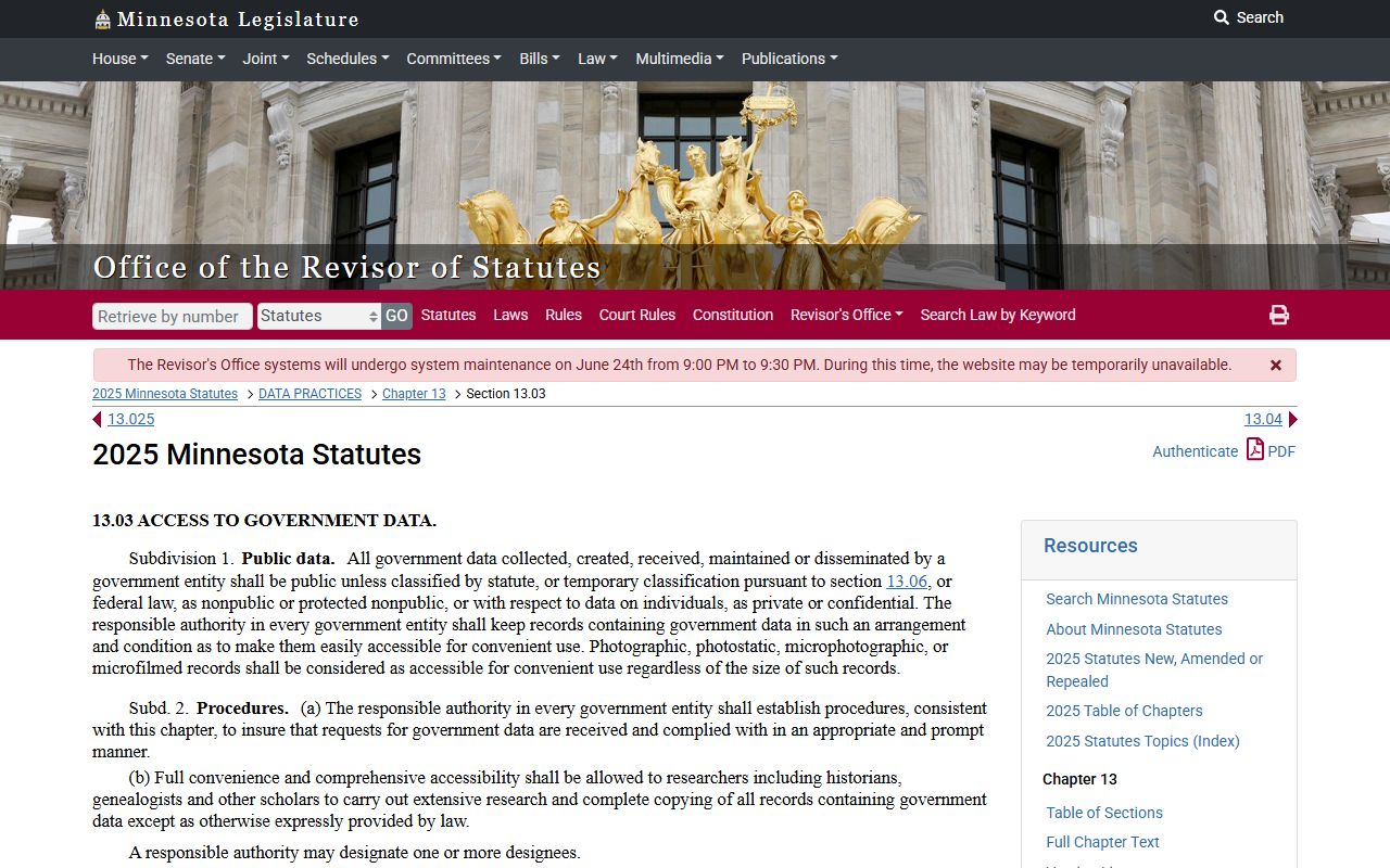 Lake of the Woods County Court Administrator public data access statute