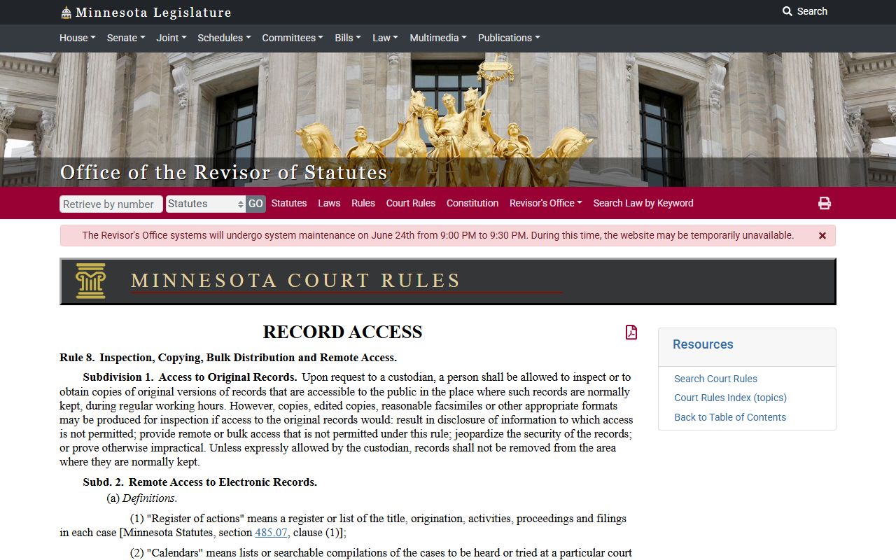 Lake of the Woods County court records Rule 8 remote access limits