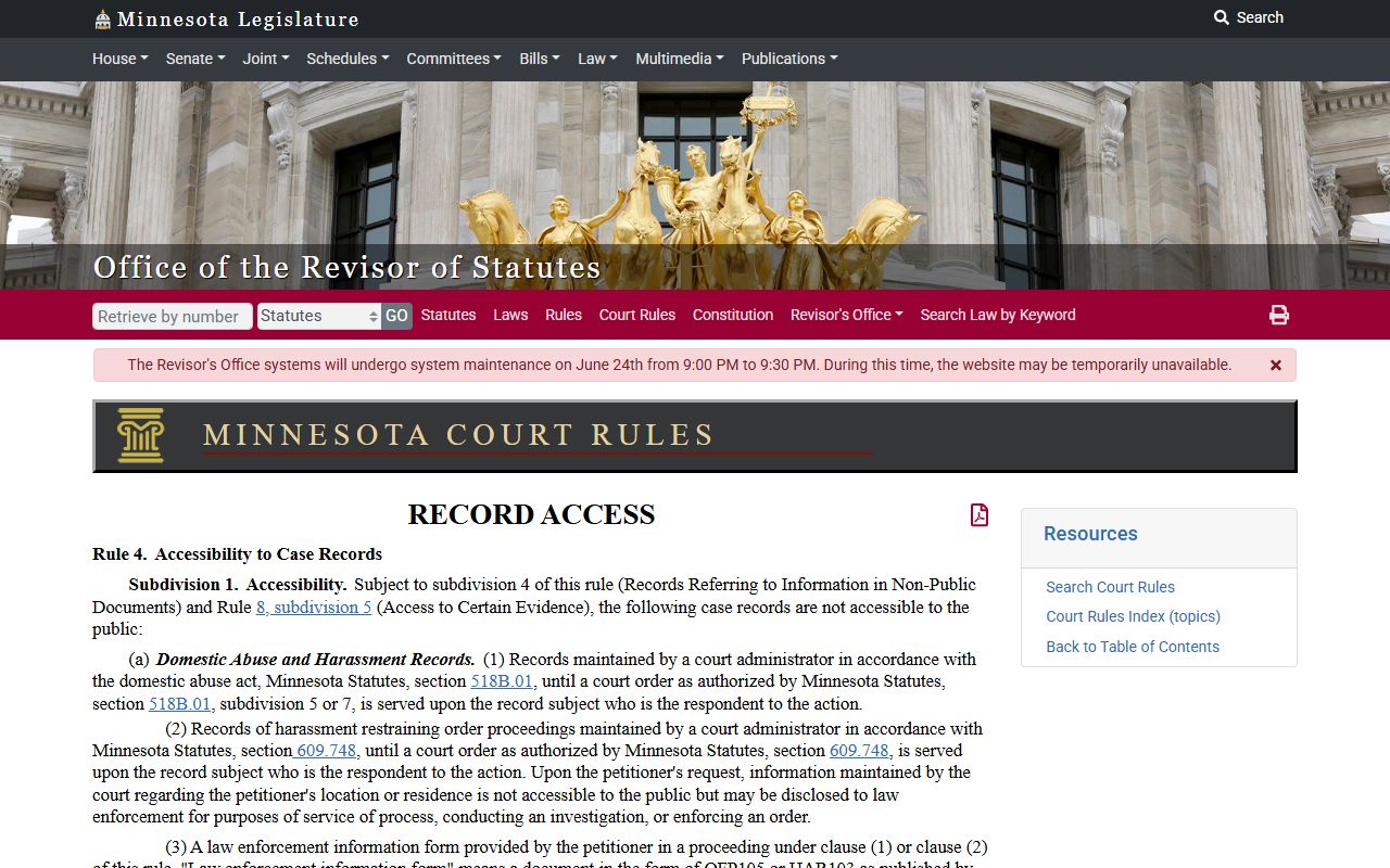 Lake of the Woods County court records Rule 4 access limits