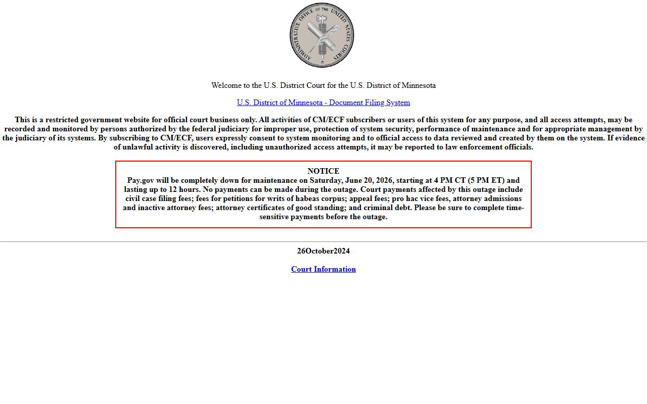 Lake of the Woods County District Court federal CM ECF comparison
