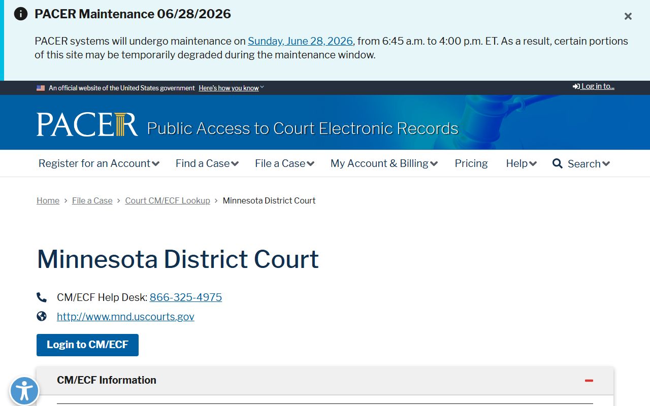 Lake of the Woods County District Court federal PACER distinction