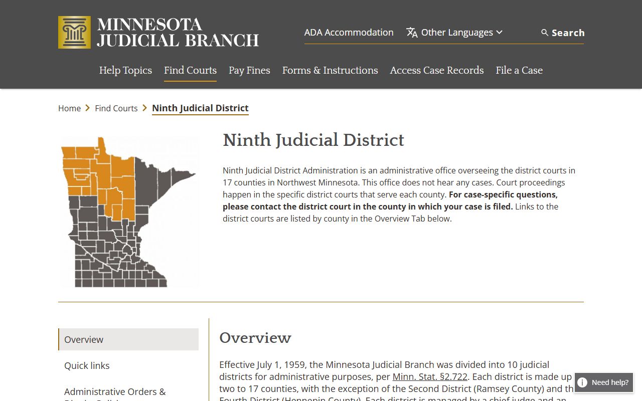 Lake of the Woods County court records Ninth Judicial District
