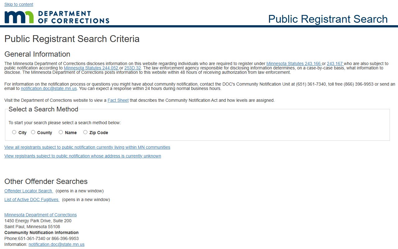 Lake of the Woods County inmate records DOC public registrant search source