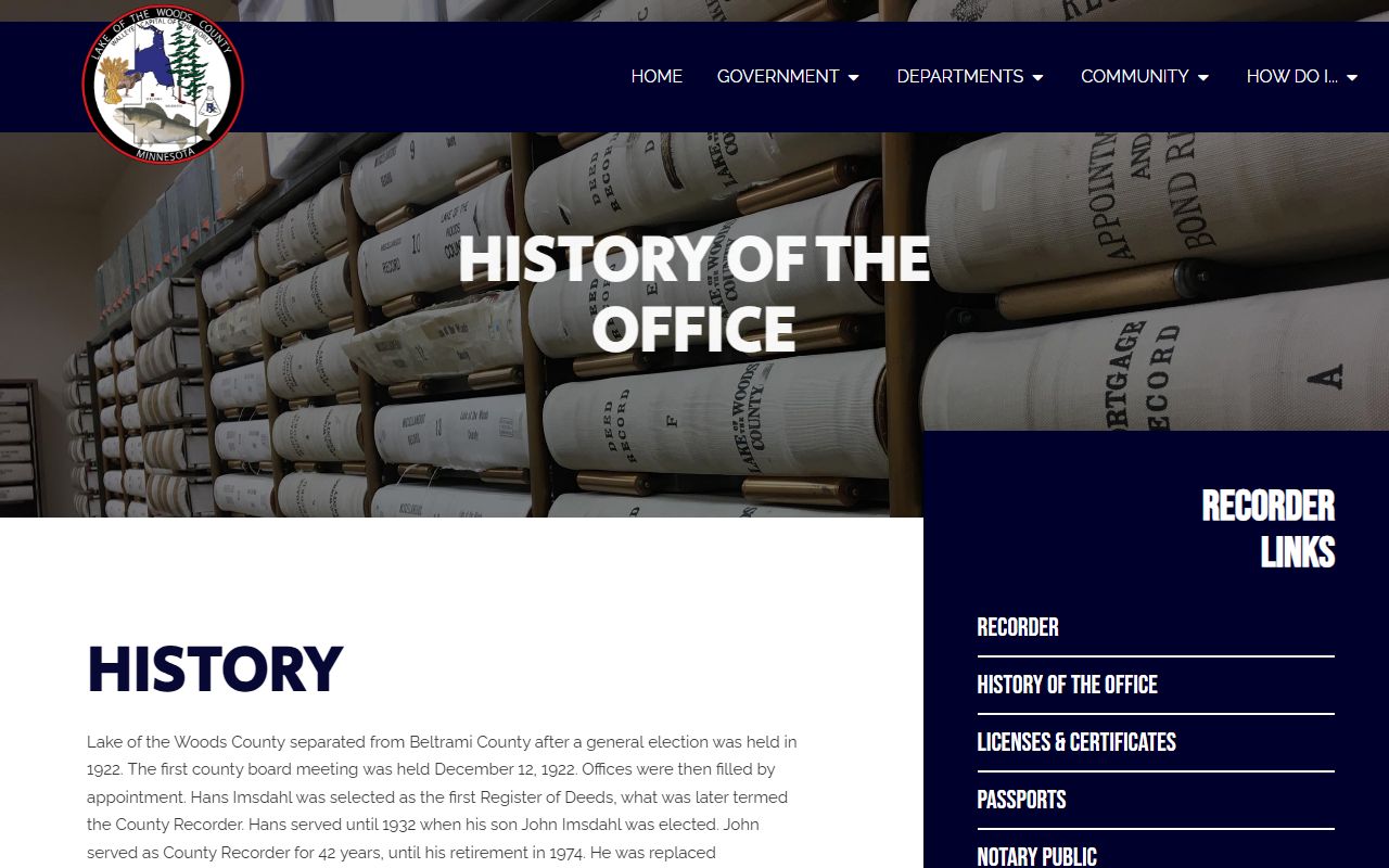 Lake of the Woods County marriage records Recorder history online application source