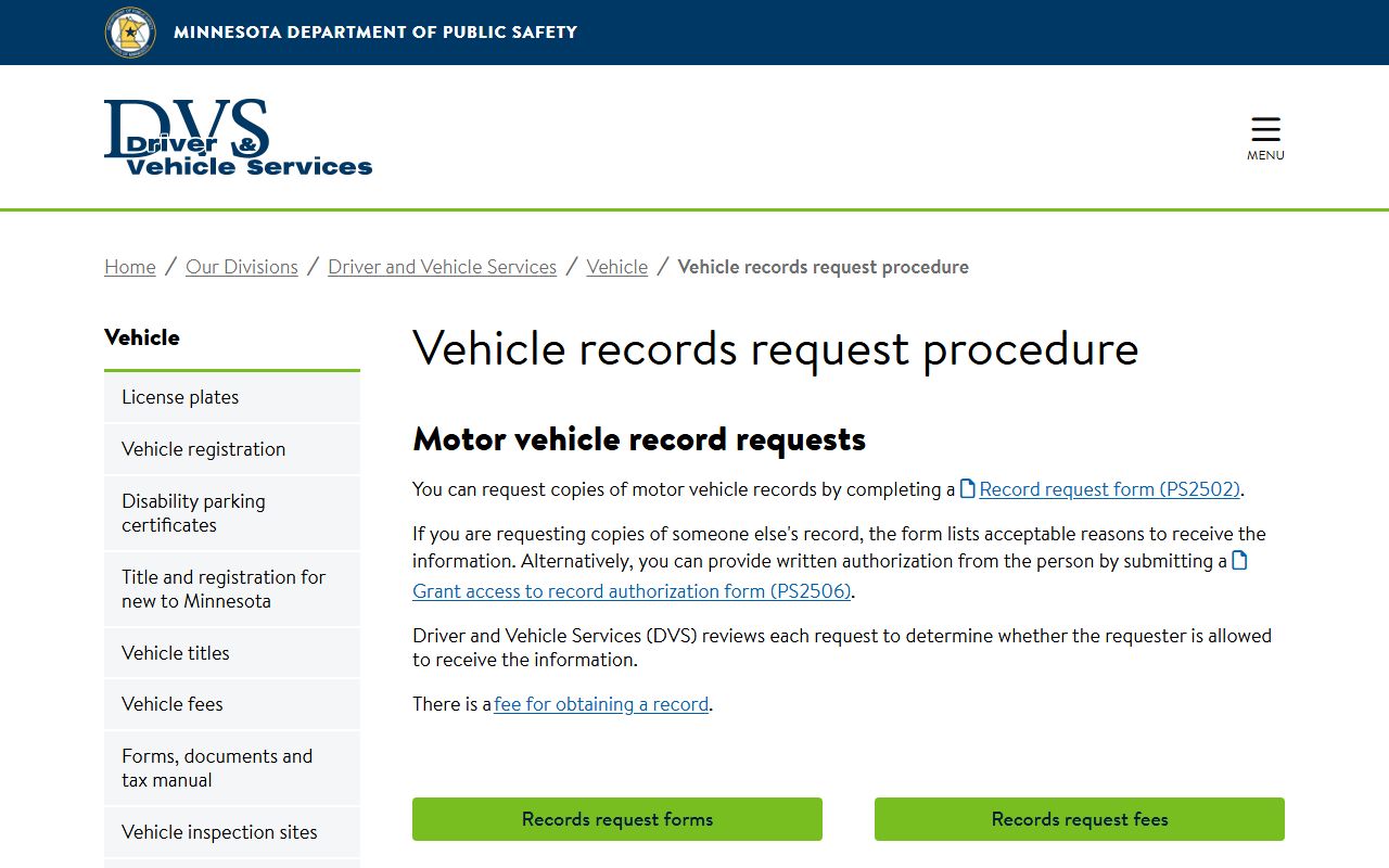 Lake of the Woods County traffic court records DVS records request procedure